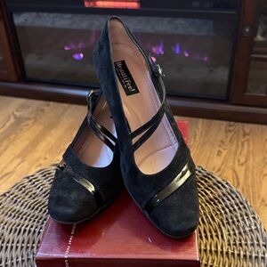 BeautiFeel Black Suede Julie Heels with Patent Straps